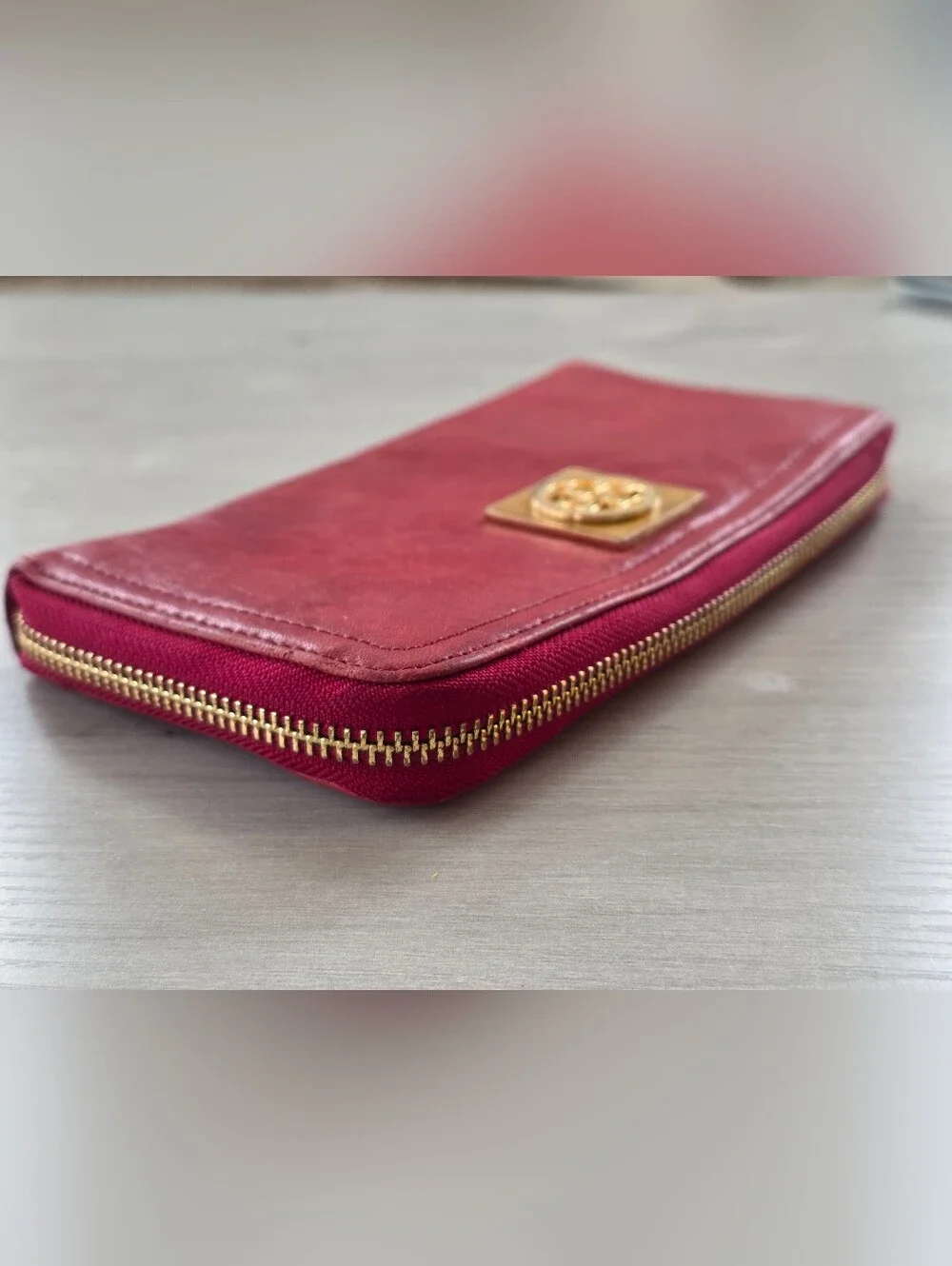 Tory Burch Red Zip-Around Leather Wallet